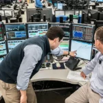Two men looking at trading graphs on computers. AION-Hedge-Fund